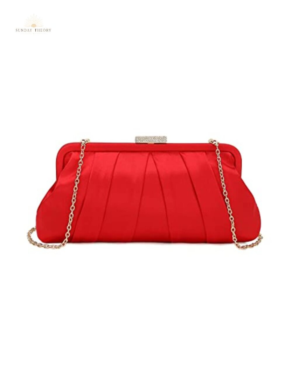 Pleated Satin Clutch Diamante Embellished Evening Bag Formal Wedding Prom